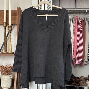 Free People Charcoal V-Neck Sweater